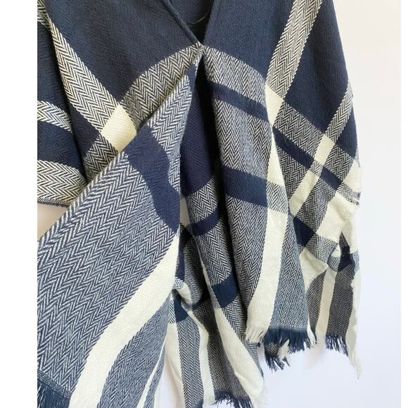 LOFT M/L Boho Blue Poncho Open Front Oversized Shawl Cardigan - Picture 8 of 13